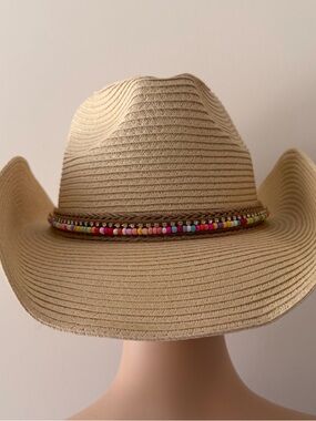 Natural Straw Cowboy Hat with Multicolor Beaded Band